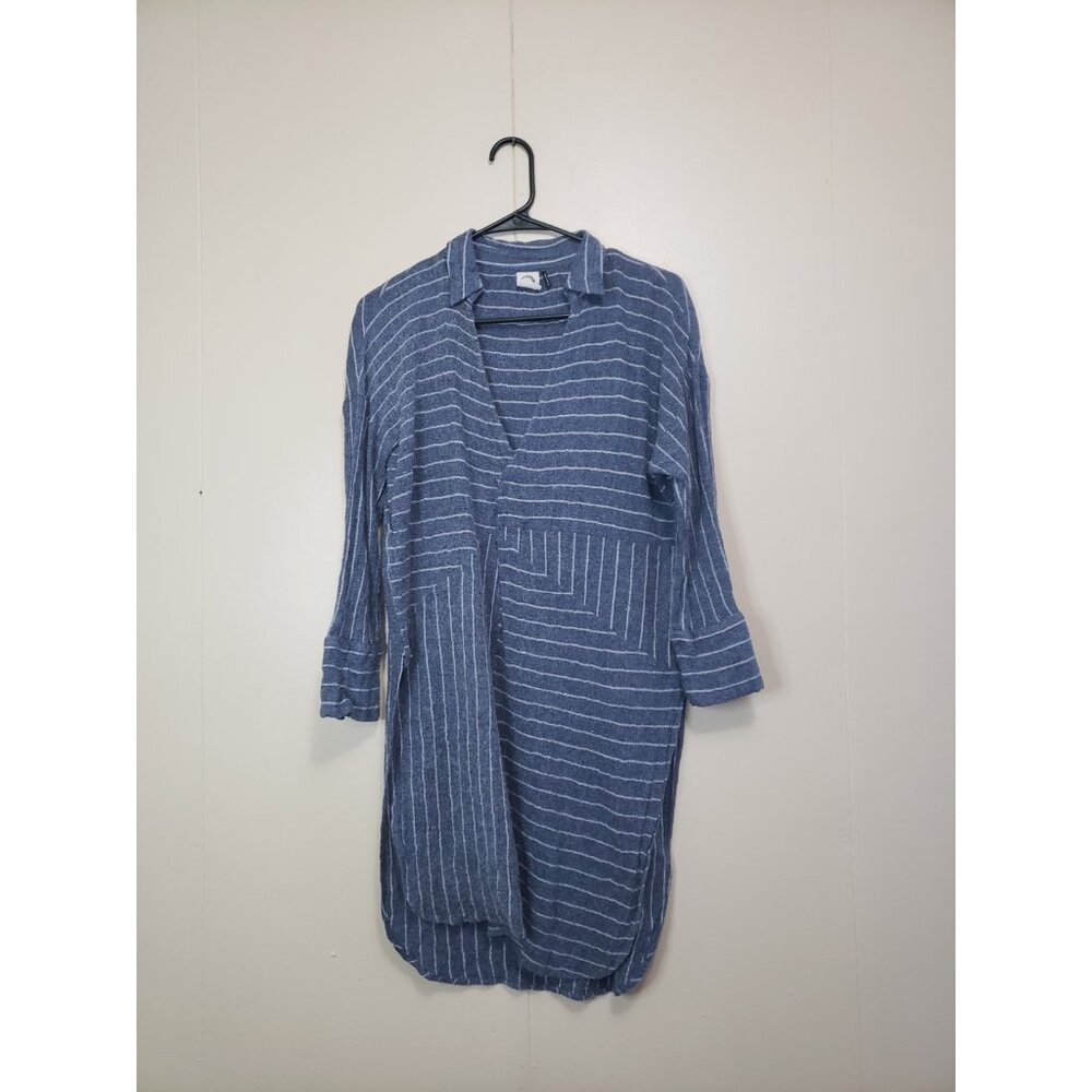 Akemi + Kin Womens S Long Tunic Top Dark Blue Stripe Deep V Collar Casual Boho